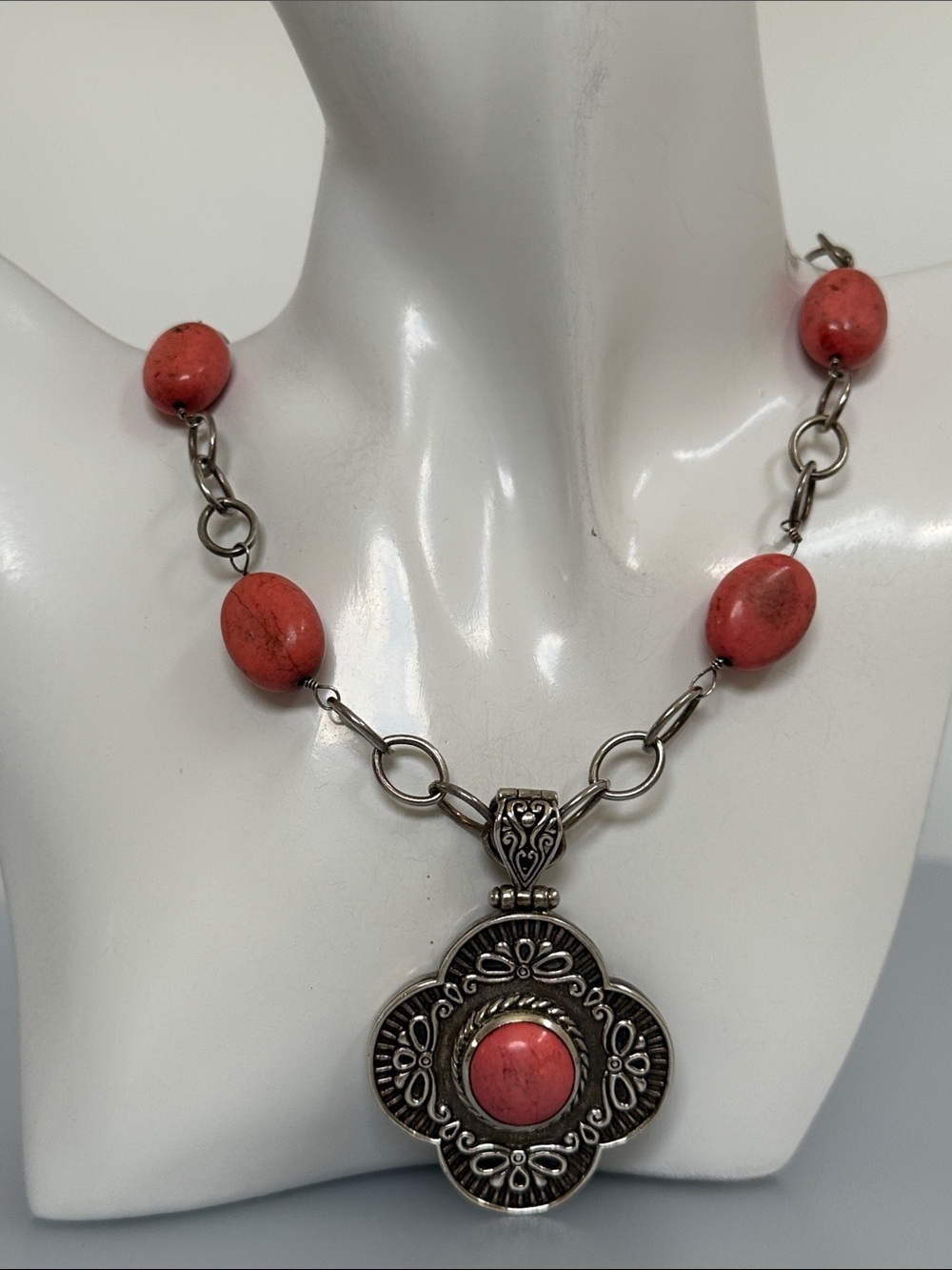 CLAUDIA AGUDELO 925 Sterling Silver Pink Turquoise Stone Pendant Necklace​​